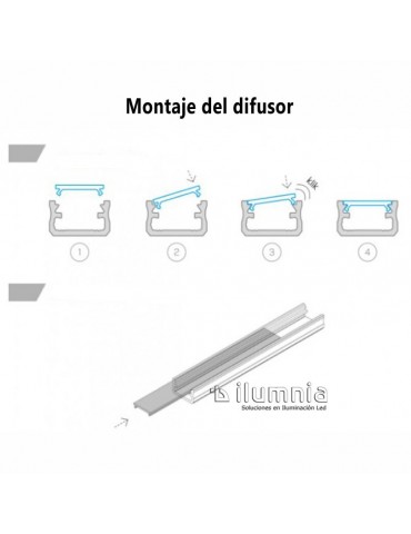 Montaje Difusor glaseado PERFIL ALUMINIO SUPERFICIE Basic
