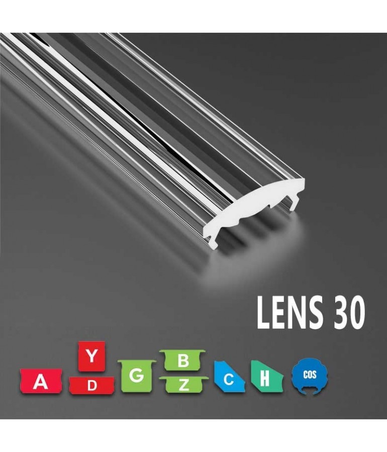 Difusor Transparente LENS 30 PARA PERFILES  D,A,Y,Z,B,G,C,H,COS