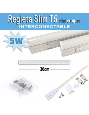 REGLETA LED T5 5W 30cm interconectable con interruptor