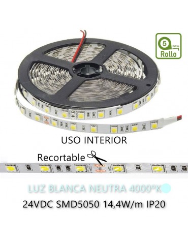 Tira Led 24VDC 14,4W/M IP20 120° Luz Blanca SMD5050 - 5