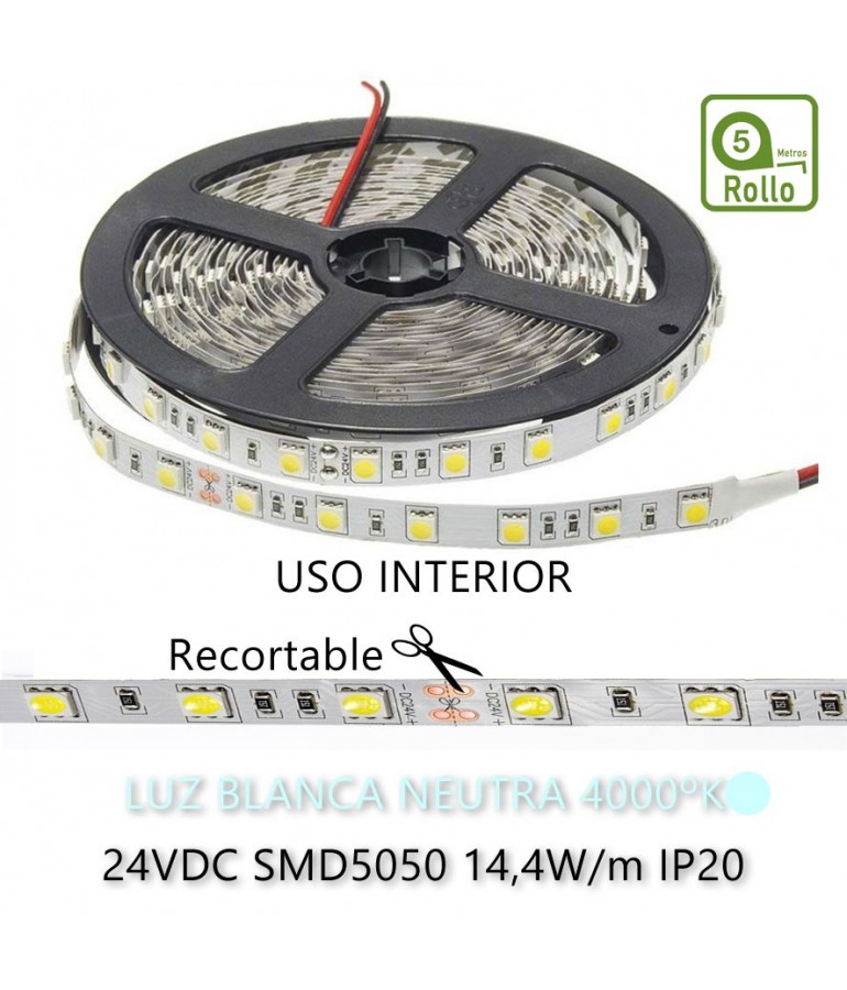 Tira Led 24VDC 14,4W/M IP20 120° Luz Blanca SMD5050 - 5