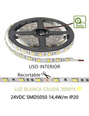 Tira Led 24VDC 14,4W/M IP20 120° Luz Blanca SMD5050 - 9