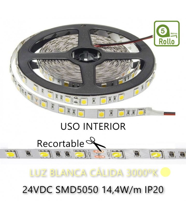 Tira Led 24VDC 14,4W/M IP20 120° Luz Blanca SMD5050 - 9