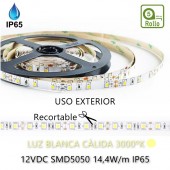 TIRA DE LED DC12V 14,4W IP65 160° CÁLIDA 60LEDS SMD5050flexibles adhesivas
