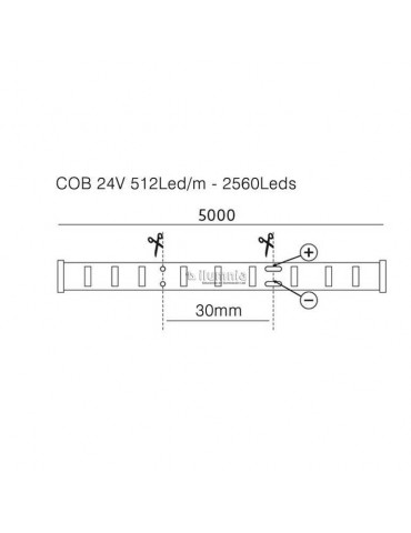 Tira Led COB 24VDC Luz Cálida 12W/m IP20 Rollo 5m corte