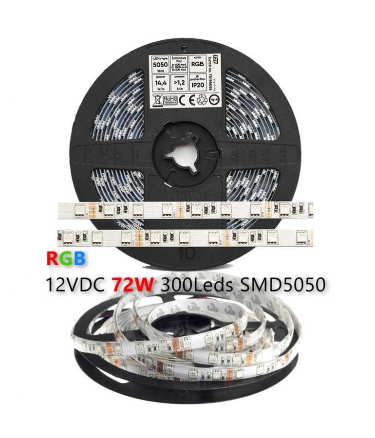 Tira Led 12VDC RGB IP20 14,4 W/M 120° SMD5050 - 1