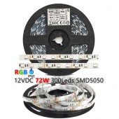 Tira Led 12VDC RGB IP65 14,4 W/M 120° SMD5050 - 1