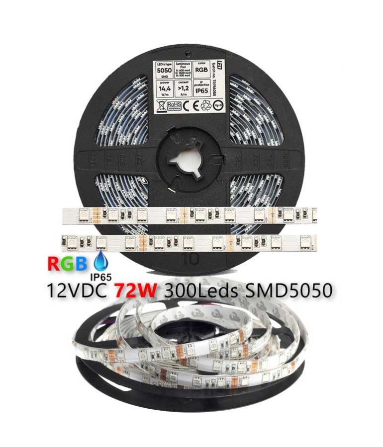 Tira Led 12VDC RGB IP65 14,4 W/M 120° SMD5050 - 1