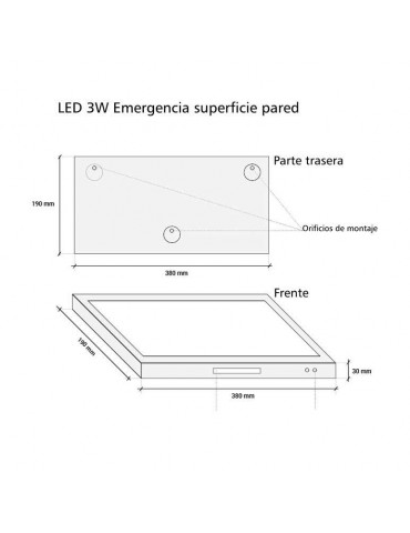 Luminaria LED EMERGENCIA Superficie Pared - dimensiones