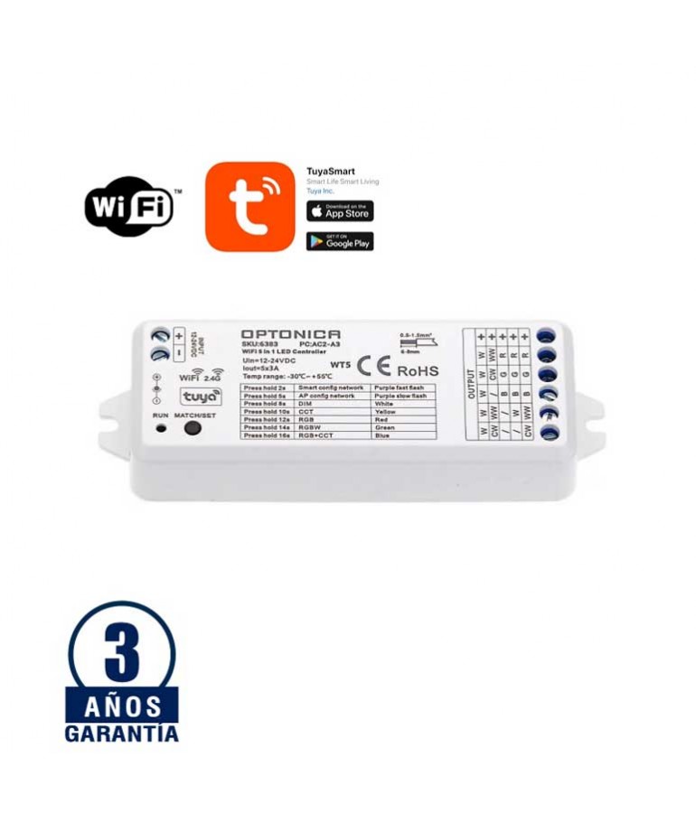 Controlador LED WiFi RF 5 en 1 Tiras Led 12/24v