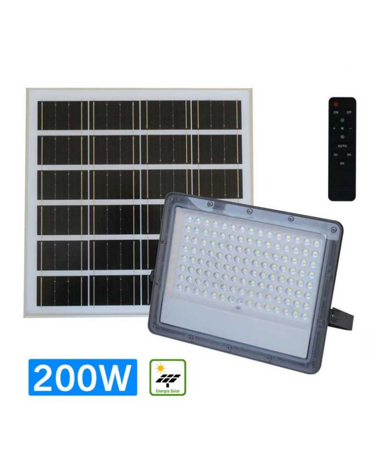 Foco Solar LED 200W Mando Panel Solar IP66 - 1
