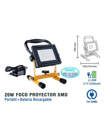 Foco Proyector LED 20W Portátil Recargable IP65 - 1